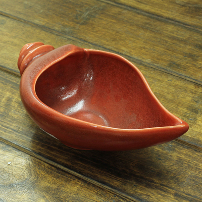 Ceramic bowl, 'Sankha' - Artisan Crafted Conch Shaped Bowl in Glazed Ceramic