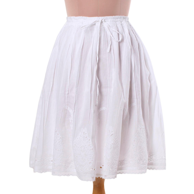 White Embroidered 100% Cotton Lined Short Skirt from India - Magical ...