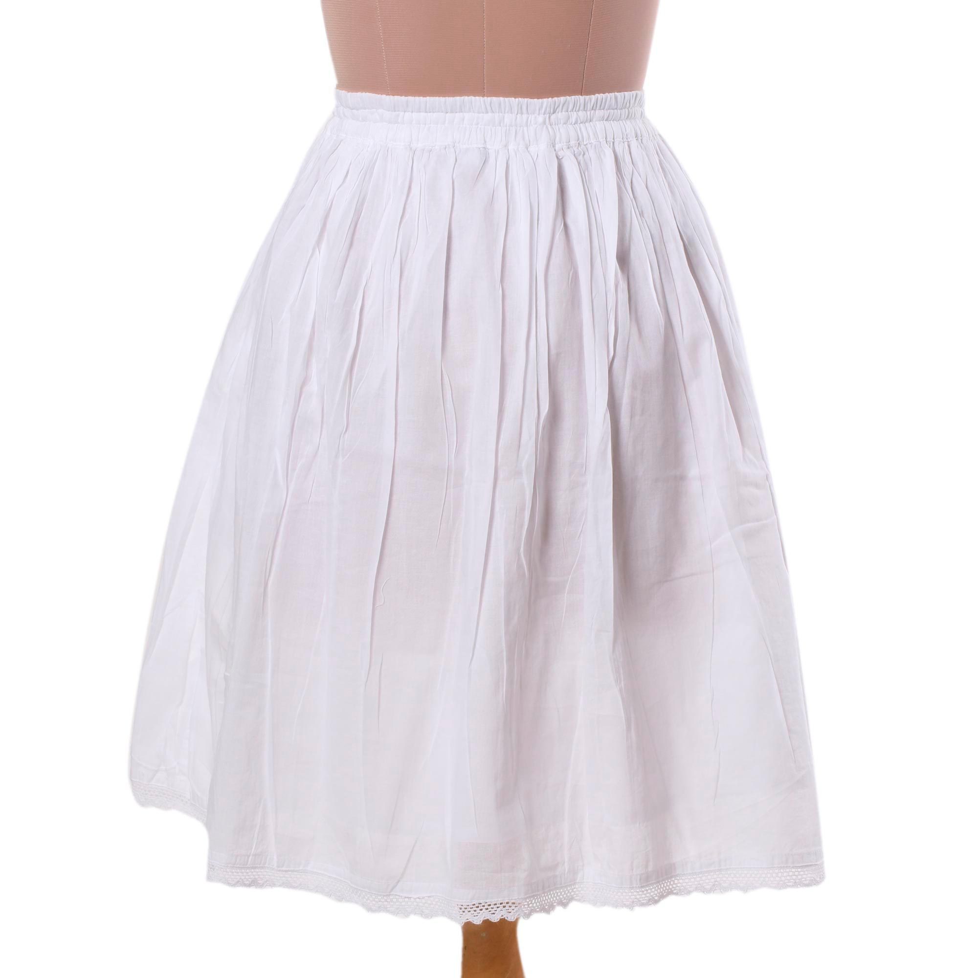 White Embroidered 100 Cotton Lined Short Skirt from India Magical