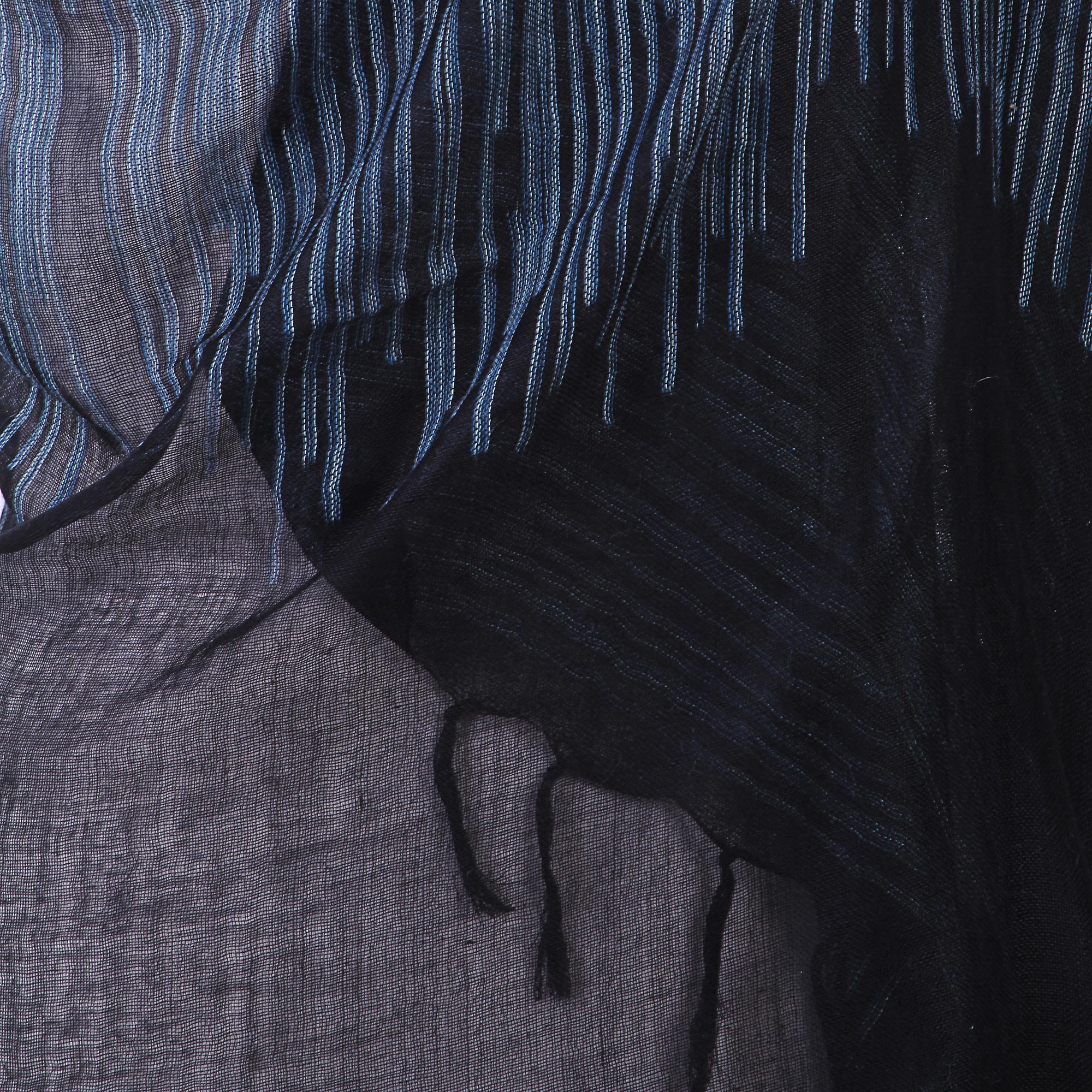 Deep Black, Blue, and Grey 100% Wool Woven Shawl from India - Magic ...