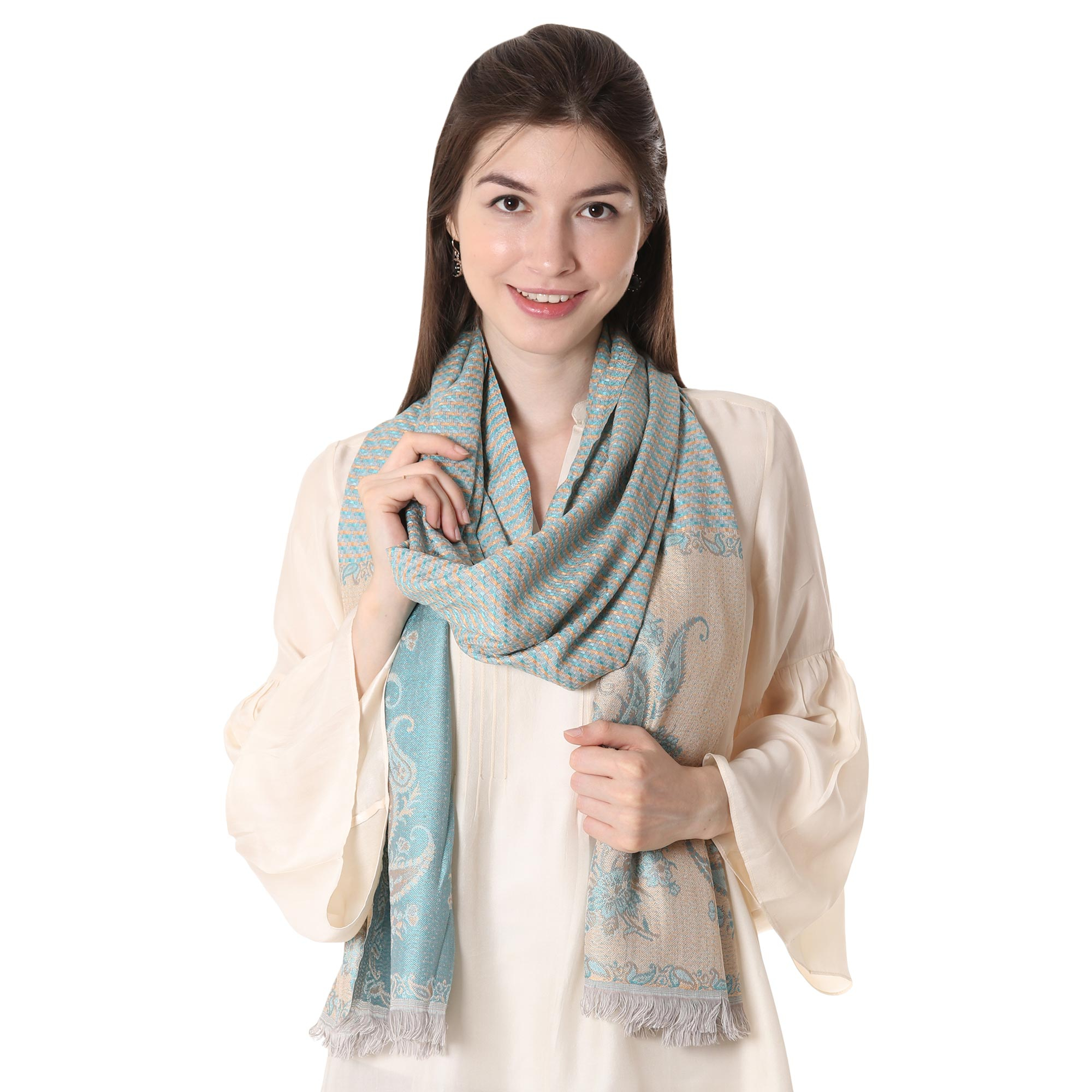 UNICEF Market | Wool and Silk Blend Jacquard Paisley Shawl from India ...
