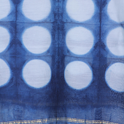 Cotton and silk blend shawl, 'Blue Delhi Moon' - India Artisan Crafted Blue Cotton Blend Shibori-Dyed Shawl