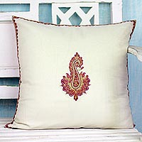 Embroidered wool cushion cover, 'Glorious Bloom' - Hand-Embroidered Paisley Floral Wool Cushion Cover