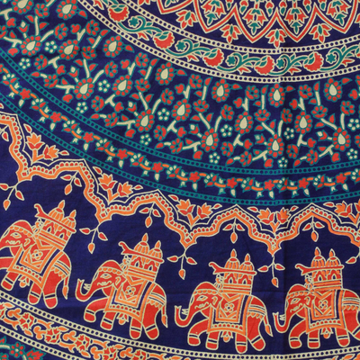 Cotton wall hanging, 'Majestic Mandala' - Navy Blue Mandala Cotton Printed Bohemian Style Wall Hanging