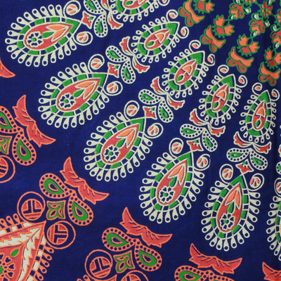 Wandbehang aus Baumwolle, 'Leafy Mandala' (Blatt-Mandala) - Orange Baumwolle Buddhist Mandala Bohemian Wandteppich