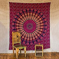 Cotton wall hanging, 'Leafy Mandala in Magenta' - Purple Cotton Printed Mandala Wall Hanging from India