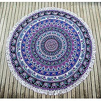 Cotton beach roundie, 'Beauty of Nature Mandala' - Indian Cotton Mandala Roundie with Elephant Design