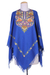 Wool poncho, 'Majestic Garden' - Indian 100% Wool Poncho in Royal Blue with Aari Embroidery