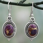Sterling silver dangle earrings, 'Purple Glory' - Hand Made Purple Turquoise Dangle Earrings from India