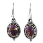 Sterling silver dangle earrings, 'Purple Glory' - Hand Made Purple Turquoise Dangle Earrings from India