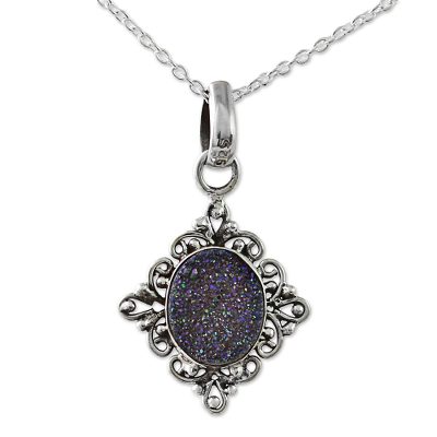 Hand Made Drusy Quartz Pendant Necklace from India