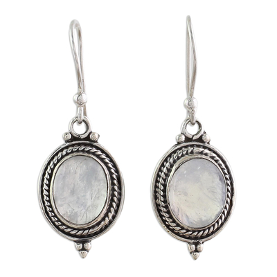 Indian Rainbow Moonstone Sterling Silver Dangle Earrings
