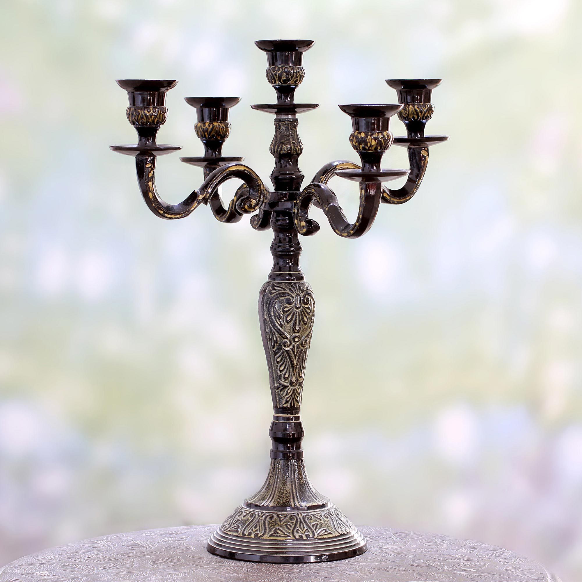 Handmade Antiqued Aluminum Candelabra from India Royal Beauty NOVICA