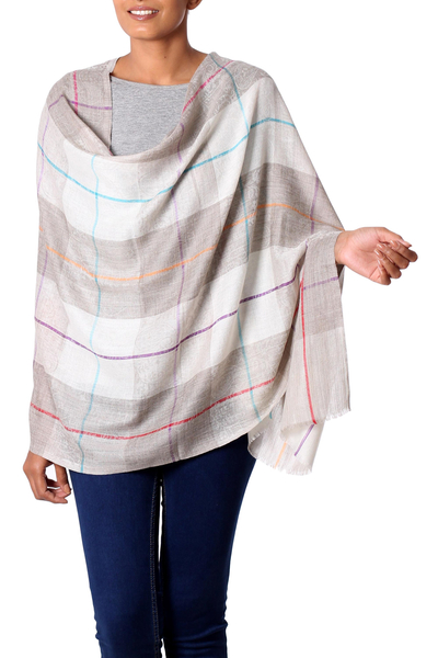 Wool shawl, 'Fascinating Checks' - Handmade Indian 100% Wool Shawl in Checked Pattern