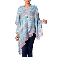 Wool shawl, 'Intense Stripes' - Indian Hand Loom 100% Wool Shawl in Blue, Red, Green Stripes