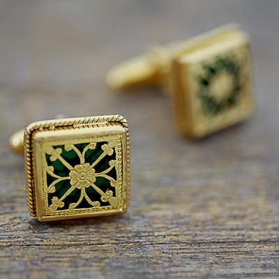 Gemelos bañados en oro - Gemelos de plata esterlina hechos a mano en oro verde de la India
