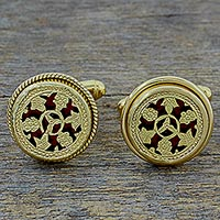 Hand Made Gold Plated Floral Cufflinks from India,'Floral Wheels'