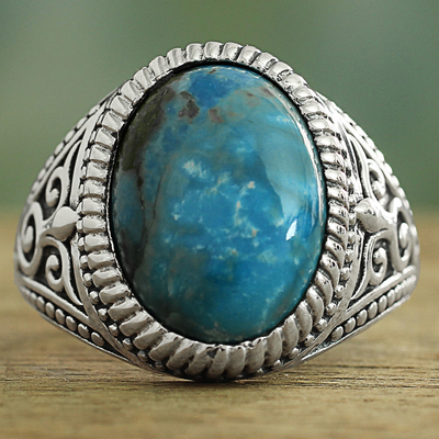 Sterling silver single-stone ring, 'Radiant Blue Beauty' - Sterling Silver Cocktail Ring with Reconstituted Turquoise