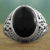 Onyx cocktail ring, 'Radiant Black Beauty' - Onyx and Sterling Silver Cocktail Ring with Floral Motif (image 2) thumbail