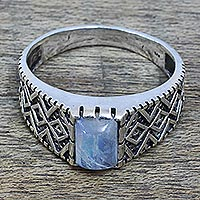 Rainbow moonstone cocktail ring, 'Heaven Above' - Rainbow Moonstone and Zig Zag Design Sterling Silver Ring