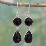 Onyx dangle earrings, 'Magical Charm' - Dual Onyx Gemstone Dangle Earrings with Sterling Silver