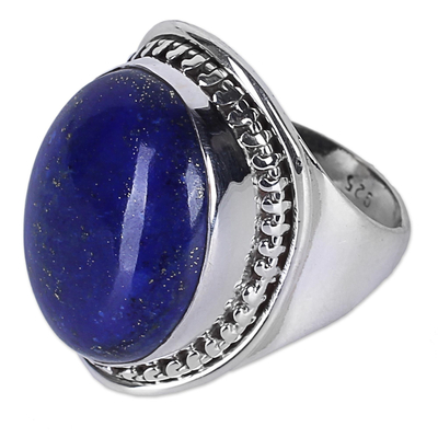 Lapis lazuli single-stone ring, 'Captivating Blue' - Lapis Lazuli Sterling Silver Ring Handmade in India