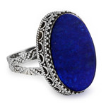 Lapis lazuli cocktail ring, 'Pool of Memories' - Hand Made Blue Oval Lapis Lazuli Cocktail Ring India