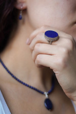 Lapis lazuli cocktail ring, 'Pool of Memories' - Hand Made Blue Oval Lapis Lazuli Cocktail Ring India