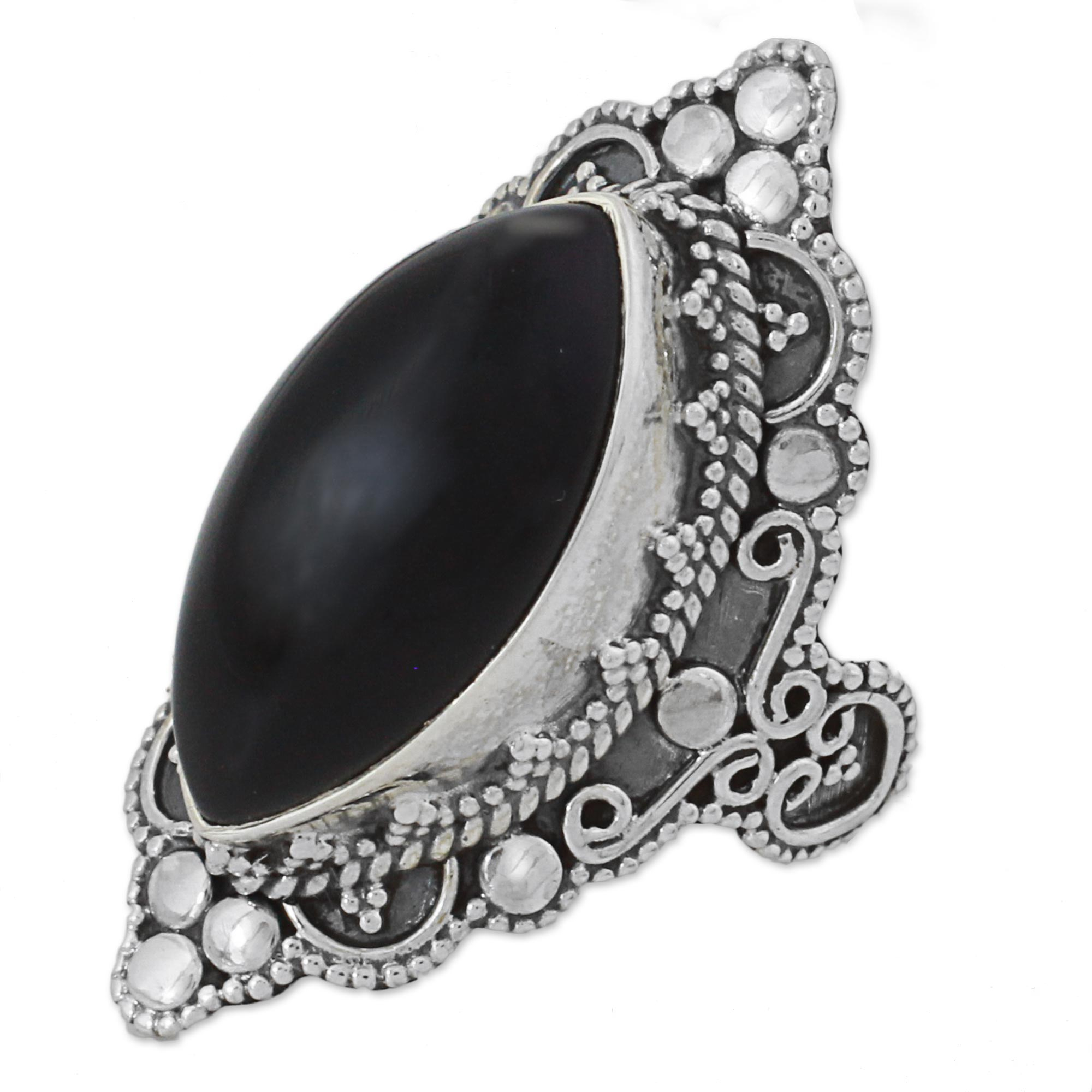 Hand Made Sterling Silver Onyx Cocktail Ring from India - Midnight ...