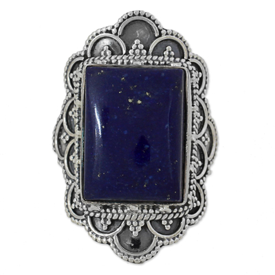 Lapis lazuli cocktail ring, 'Starry Splendor' - Hand Made Sterling Silver Lapis Lazuli Cocktail Ring India