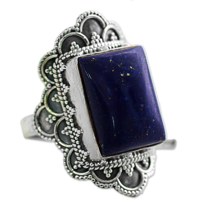 Lapis lazuli cocktail ring, 'Starry Splendor' - Hand Made Sterling Silver Lapis Lazuli Cocktail Ring India