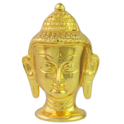 Hand Made Gold Plated Brass Buddha Head from India