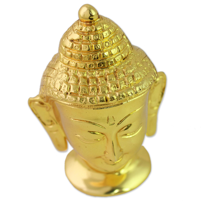 Vergoldete Messingfigur - Handgefertigter Buddha-Kopf aus vergoldetem Messing aus Indien