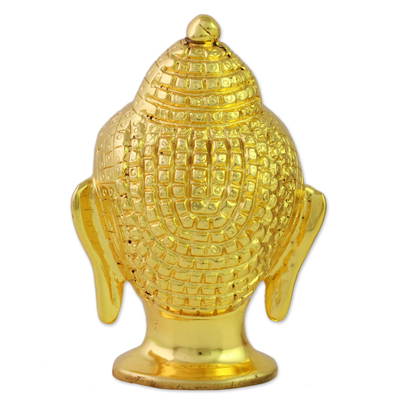 Figura de latón bañada en oro. - Cabeza de Buda de latón chapado en oro hecha a mano de la India