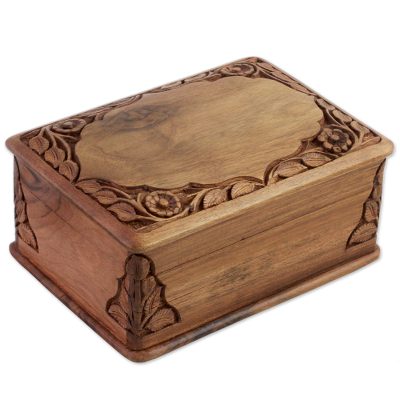 Hand Carved Jewelry Box Made With Walnut Wood From India Treasure Walnut Wood Jewelry Box Treasure Keeper Hand Carved Made With