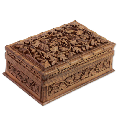 box wood jewelry indian carved walnut chinar alluring leaf pattern hand novica