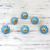 Ceramic cabinet knobs, 'Floral Beauties in Sky Blue' (set of 6) - Ceramic Cabinet Knobs Floral Sky Blue (Set of 6) from India (image 2) thumbail