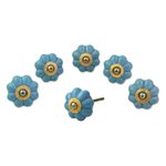 Ceramic cabinet knobs, 'Floral Beauties in Sky Blue' (set of 6) - Ceramic Cabinet Knobs Floral Sky Blue (Set of 6) from India