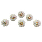 Ceramic cabinet knobs, 'Pale Floral Beauties' (set of 6) - Ceramic Cabinet Knobs Floral Off-White (Set of 6) India