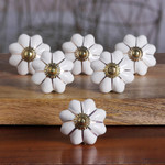 Ceramic cabinet knobs, 'Pale Floral Beauties' (set of 6) - Ceramic Cabinet Knobs Floral Off-White (Set of 6) India