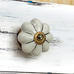 Ceramic cabinet knobs, 'Pale Floral Beauties' (set of 6) - Ceramic Cabinet Knobs Floral Off-White (Set of 6) India