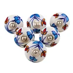 Ceramic cabinet knobs, 'Vibrant Beauty' (set of 6) - Ceramic Cabinet Knobs Floral (Set of 6) from India