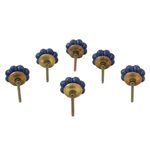 Ceramic cabinet knobs, 'Flower Harmony in Blue' (set of 6) - Ceramic Cabinet Knobs Floral Blue (Set of 6) from India