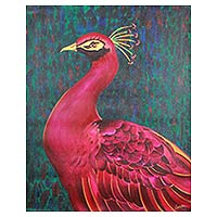 'Magnificent Peacock' - Original Expressionist Painting of a Peacock from India