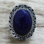 Lapis lazuli cocktail ring, 'Swirling Sky' - Hand Made Sterling Silver Lapis Lazuli Cocktail Ring India
