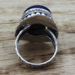 Lapis lazuli cocktail ring, 'Swirling Sky' - Hand Made Sterling Silver Lapis Lazuli Cocktail Ring India