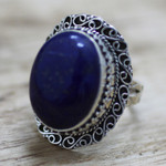Lapis lazuli cocktail ring, 'Swirling Sky' - Hand Made Sterling Silver Lapis Lazuli Cocktail Ring India