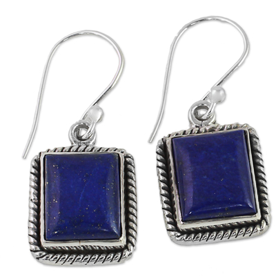 Lapis lazuli dangle earrings, 'Blue Frame' - Lapis Lazuli Sterling Silver Rectangle Dangle Earrings