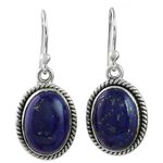Lapis lazuli dangle earrings, 'Deep Blue Grandeur' - Oval Lapis Lazuli and Sterling Silver Dangle Earrings