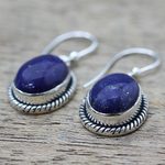 Lapis lazuli dangle earrings, 'Deep Blue Grandeur' - Oval Lapis Lazuli and Sterling Silver Dangle Earrings